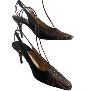 Pancaldi Sling Back Heels Womens Satin Pointed Toe Rhinestones Pumps Shoes